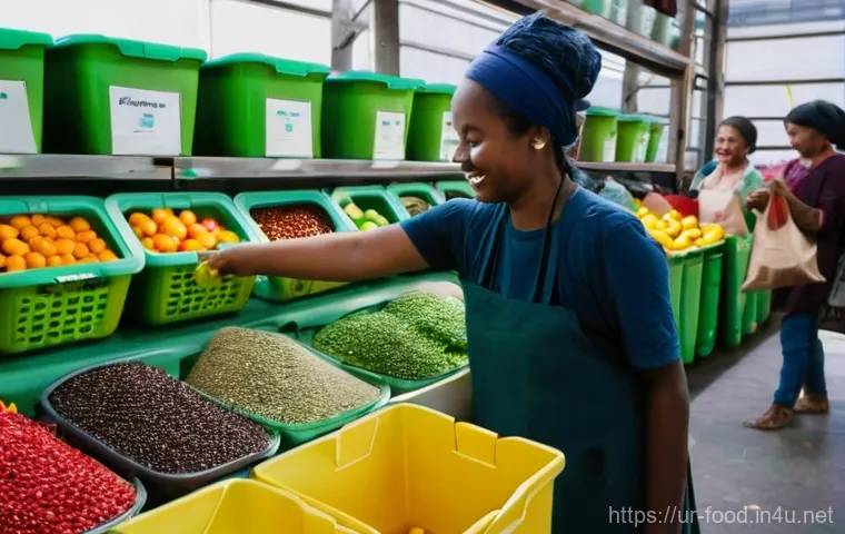 푸드 포장지와 재활용 정보 - **Prompt:** "A family of four – a father, mother, and their two children (a boy around 8 and a girl ...