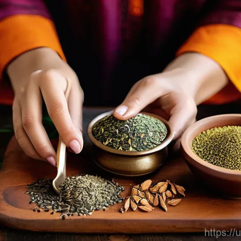 허브와 향신료의 효능 - **Prompt:** A cozy, warm kitchen scene bathed in soft, natural light, focusing on an elegantly arran...