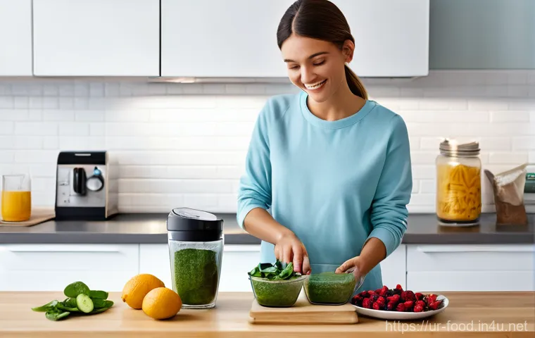 스무디 재료 추천 - **Radiant Skin and Digestive Wellness Smoothie:** A serene image of a woman, in her late 20s to earl...