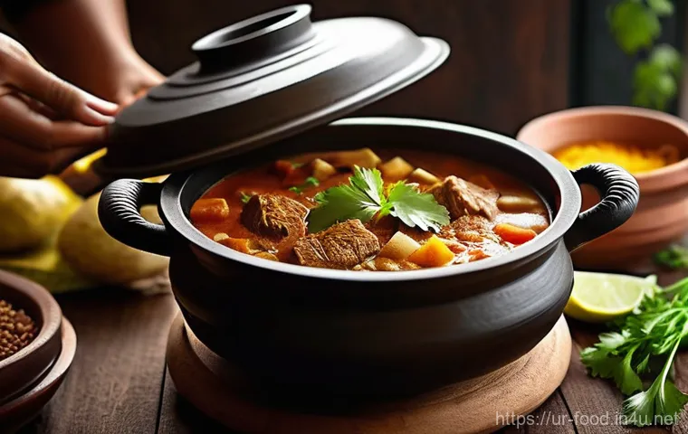 주방 기기와 식자재의 상관관계 - Image Prompt 1: Traditional Clay Pot Cooking**