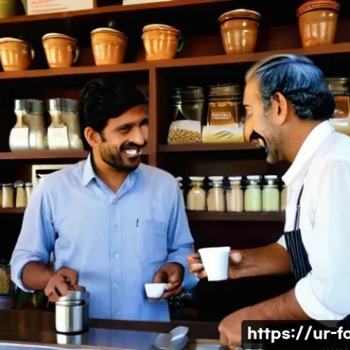 Home 26 카페용 커피와 식자재 비교 - **Prompt:** "A bustling, sunlit Pakistani cafe scene. A skilled barista, wearing a clean, modest uni...